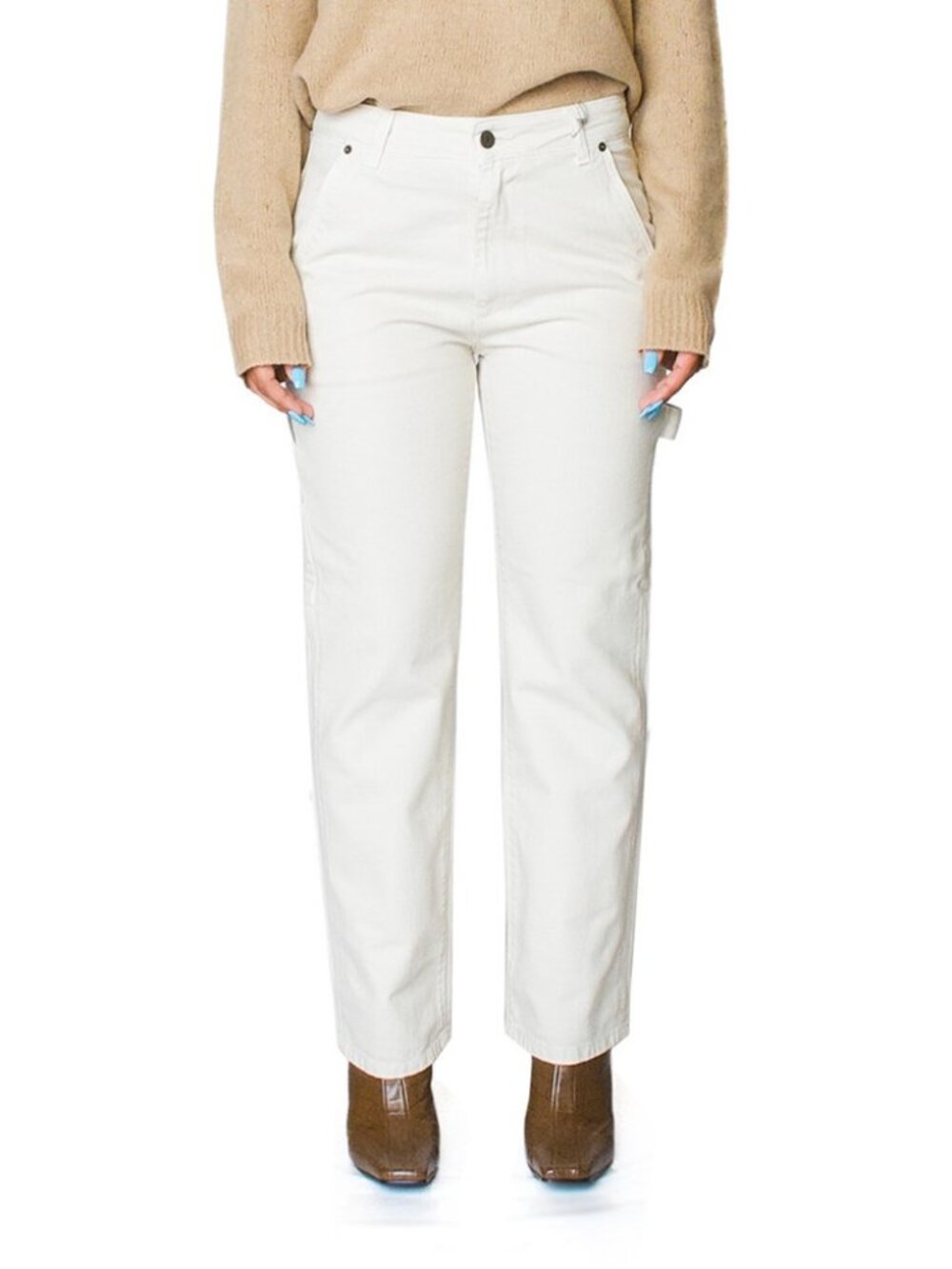 6397 Taupe Washed Putty Denim Carpenter Jeans NWT $325, Size 28